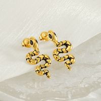1 Pair IG Style Simple Style Snake Inlay 304 Stainless Steel Zircon 18K Gold Plated Ear Studs main image 1