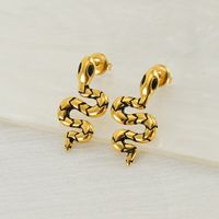1 Pair IG Style Simple Style Snake Inlay 304 Stainless Steel Zircon 18K Gold Plated Ear Studs main image 3
