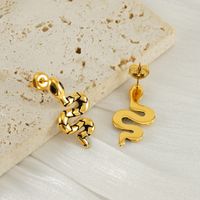 1 Pair IG Style Simple Style Snake Inlay 304 Stainless Steel Zircon 18K Gold Plated Ear Studs main image 5