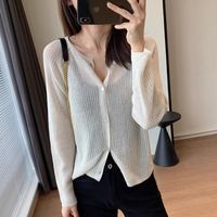 Women's Cardigan Long Sleeve Blouses Vacation Solid Color main image 5