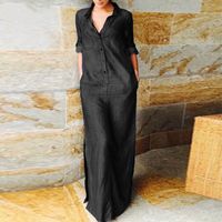 Women's Regular Dress Classic Style Turndown Button Long Sleeve Solid Color Maxi Long Dress Daily main image 5