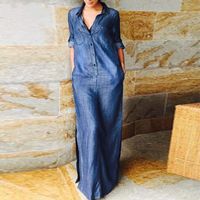 Women's Regular Dress Classic Style Turndown Button Long Sleeve Solid Color Maxi Long Dress Daily main image 4
