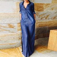 Women's Regular Dress Classic Style Turndown Button Long Sleeve Solid Color Maxi Long Dress Daily main image 3