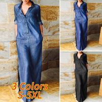 Femmes Robe Régulière Style Classique Refuser Bouton Manche Longue Couleur Unie Maxi Longue Robe Du Quotidien main image 1