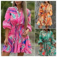 Women's Regular Dress Vacation V Neck Printing 3/4 Length Sleeve Printing Midi Dress Holiday Daily main image 1