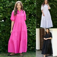 Women's Regular Dress Simple Style Standing Collar Button Short Sleeve Solid Color Maxi Long Dress Holiday Daily main image 1