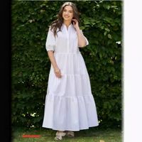 Women's Regular Dress Simple Style Standing Collar Button Short Sleeve Solid Color Maxi Long Dress Holiday Daily main image 2