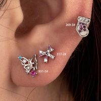 1 Piece Casual French Style Christmas Socks Butterfly Bow Knot Hollow Out Inlay Copper Zircon Cartilage Earrings main image 1