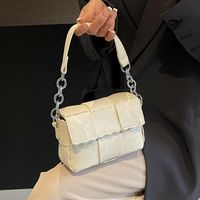 Women's Small Pu Leather Lattice Solid Color Basic Classic Style Magnetic Buckle Square Bag main image 3