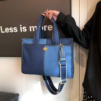 Women's Large Denim Color Block Basic Classic Style Zipper Tote Bag sku image 2