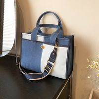 Women's Large Denim Color Block Basic Classic Style Zipper Tote Bag main image 1