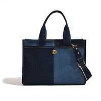 Women's Large Denim Color Block Basic Classic Style Zipper Tote Bag main image 2
