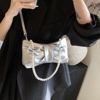 Women's Medium Pu Leather Solid Color Streetwear Beading Bowknot Zipper Shoulder Bag main image 7