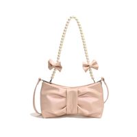 Women's Medium Pu Leather Solid Color Streetwear Beading Bowknot Zipper Shoulder Bag sku image 3