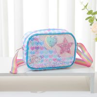 Kid‘s Medium Glitter Polyester Star Heart Shape Cute Square Zipper Crossbody Bag main image 5