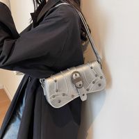 Women's Medium Pu Leather Solid Color Streetwear Rivet Lock Clasp Underarm Bag main image 8