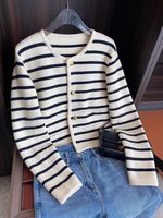Women's Knitwear Long Sleeve Sweaters & Cardigans Button Yarn-Dyed Streetwear Stripe main image 5