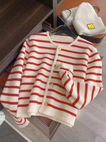 Women's Knitwear Long Sleeve Sweaters & Cardigans Button Yarn-Dyed Streetwear Stripe main image 3