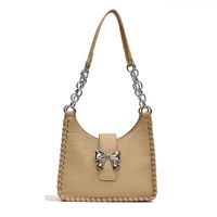 Women's Medium Pu Leather Solid Color Bow Knot Streetwear Lock Clasp Shoulder Bag main image 2