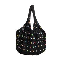 Women's Large Fabric Solid Color Vintage Style Beach Pearls Hollow Open Shoulder Bag sku image 3