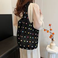 Women's Large Fabric Solid Color Vintage Style Beach Pearls Hollow Open Shoulder Bag main image 5