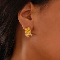 1 Pair Casual Elegant Simple Style C Shape Chain Inlay Titanium Steel Rhinestones 18K Gold Plated Ear Studs main image 8
