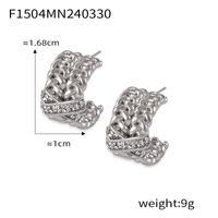 1 Pair Casual Elegant Simple Style C Shape Chain Inlay Titanium Steel Rhinestones 18K Gold Plated Ear Studs sku image 1
