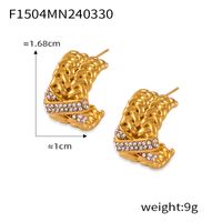 1 Pair Casual Elegant Simple Style C Shape Chain Inlay Titanium Steel Rhinestones 18K Gold Plated Ear Studs main image 3