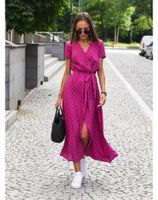 Women's Regular Dress Vacation V Neck Short Sleeve Printing Round Dots Solid Color Midi Dress Weekend Daily Date main image 6