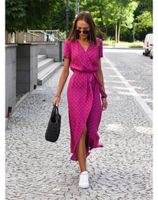 Women's Regular Dress Vacation V Neck Short Sleeve Printing Round Dots Solid Color Midi Dress Weekend Daily Date main image 5