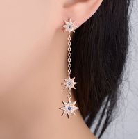 1 Pair IG Style Shiny Star Chain Inlay Copper Zircon Drop Earrings main image 3