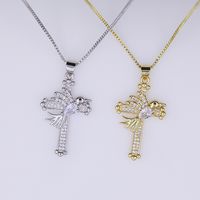 Copper 18K Gold Plated Modern Style Classic Style Cool Style Inlay Cross Bird Zircon Pendant Necklace main image 4