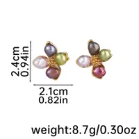 1 Pair Baroque Style Romantic Flower Inlay Copper Zinc Alloy Freshwater Pearl 18K Gold Plated Ear Studs main image 2