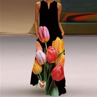 Frau Normales Kleid Elegant V-Ausschnitt Ärmellos Blume Schmetterling Maxi Langes Kleid Bankett Gruppe Datum main image 1