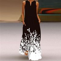 Femmes Robe Régulière Élégant Col En V Sans Manches Fleur Papillon Maxi Longue Robe Banquet Fête Date main image 2