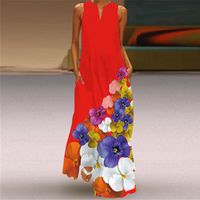Frau Normales Kleid Elegant V-Ausschnitt Ärmellos Blume Schmetterling Maxi Langes Kleid Bankett Gruppe Datum main image 6