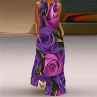 Frau Normales Kleid Elegant V-Ausschnitt Ärmellos Blume Schmetterling Maxi Langes Kleid Bankett Gruppe Datum main image 9