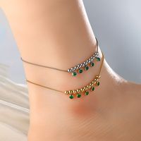 XUPING Sweet Simple Style Round Tassel 304 Stainless Steel Chain Inlay Artificial Gemstones 18K Gold Plated Raw Steel Women's Anklet main image 1