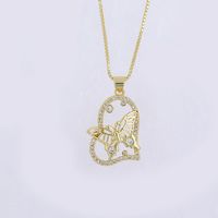 Copper 18K Gold Plated Elegant Sweet Shiny Hollow Out Inlay Heart Shape Butterfly Zircon Pendant Necklace main image 3