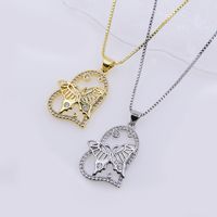 Copper 18K Gold Plated Elegant Sweet Shiny Hollow Out Inlay Heart Shape Butterfly Zircon Pendant Necklace main image 1