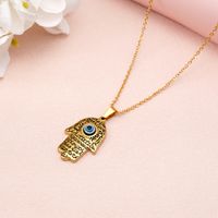 304 Stainless Steel 18K Gold Plated Casual MAMA Simple Style Letter Devil's Eye Hand Of Fatima Pendant Necklace main image 3