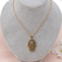 304 Stainless Steel 18K Gold Plated Casual MAMA Simple Style Letter Devil's Eye Hand Of Fatima Pendant Necklace main image 5