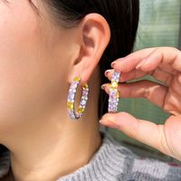 1 Pair Elegant Lady Sweet C Shape Plating Inlay Copper Zircon Earrings main image 1