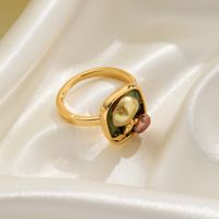 Copper 18K Gold Plated Baroque Style Modern Style Pastoral Enamel Inlay Flower Freshwater Pearl Open Rings main image 6