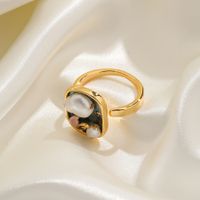 Copper 18K Gold Plated Baroque Style Modern Style Pastoral Enamel Inlay Flower Freshwater Pearl Open Rings main image 5
