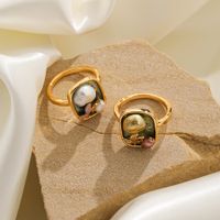 Copper 18K Gold Plated Baroque Style Modern Style Pastoral Enamel Inlay Flower Freshwater Pearl Open Rings main image 3