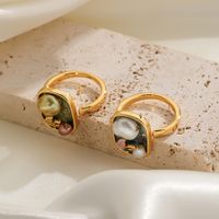 Copper 18K Gold Plated Baroque Style Modern Style Pastoral Enamel Inlay Flower Freshwater Pearl Open Rings main image 4