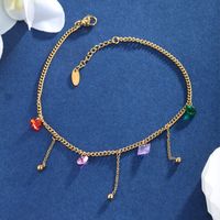 Fairy Style Vacation Modern Style Geometric Tassel 304 Stainless Steel Inlay Artificial Gemstones 18K Gold Plated Women's Anklet main image 6