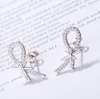 1 Paire Style Simple Style Classique Noeud D'Arc Incruster Le Cuivre Strass Boucles D'Oreilles main image 1