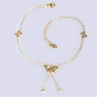 XUPING Sweet Simple Style Tassel Butterfly 304 Stainless Steel Tassel Hollow Out Inlay Artificial Gemstones 18K Gold Plated Women's Anklet main image 5
